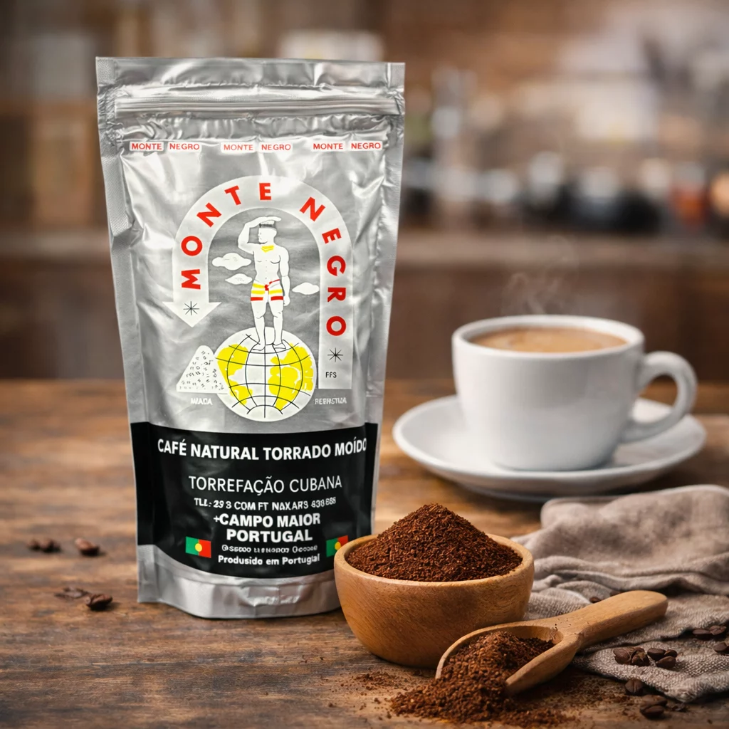 Detalle y textura de la molienda de café portugués de tueste natural Montenegro