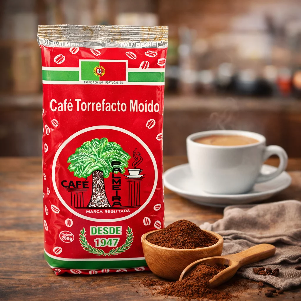 Detalle y textura de la molienda de café portugués de tueste torrefacto Palmeira