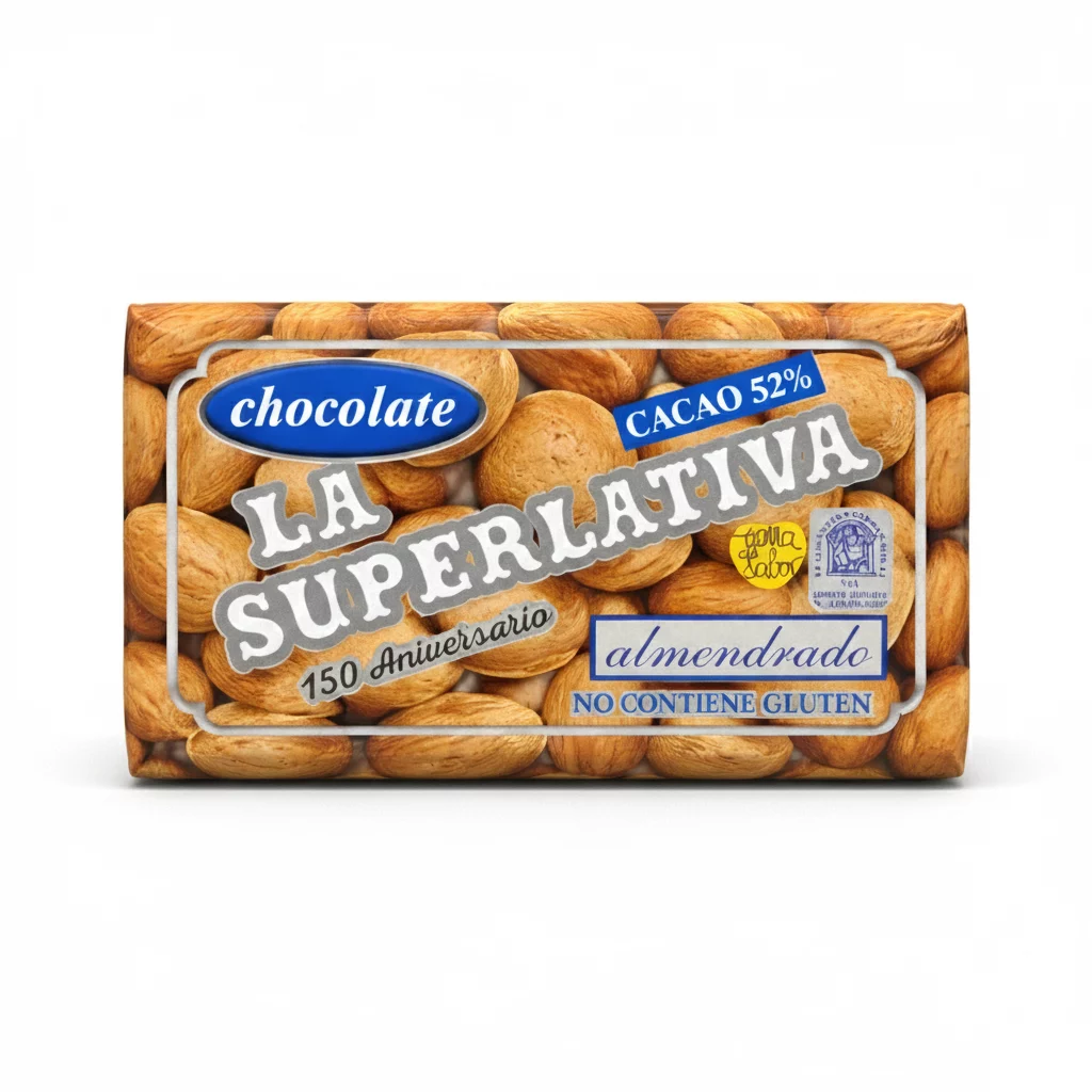 Chocolate puro 52% cacao con almendras enteras artesano La Superlativa de Toro.