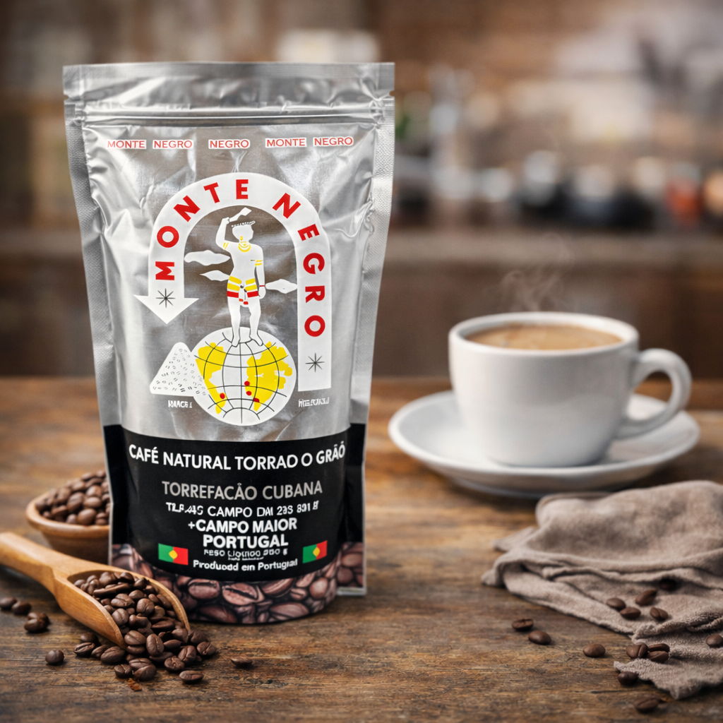 Detalle y textura del grano de café portugués de tueste natural Montenegro