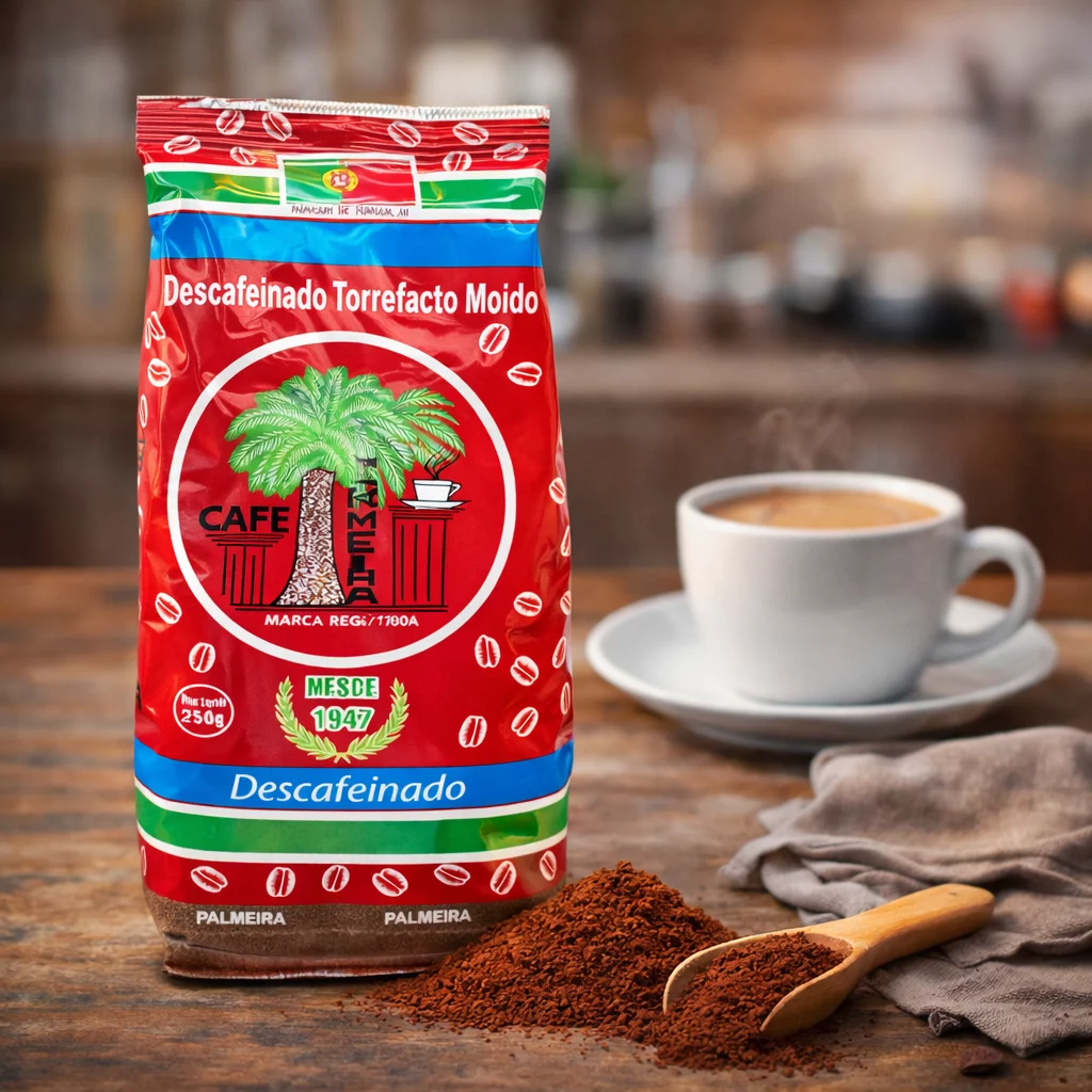 Detalle y textura de la molienda de café portugués de tueste descafeinado Palmeira