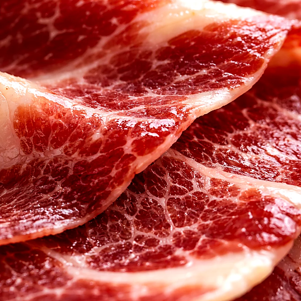 textura jamón ibérico artesano de curación lenta.