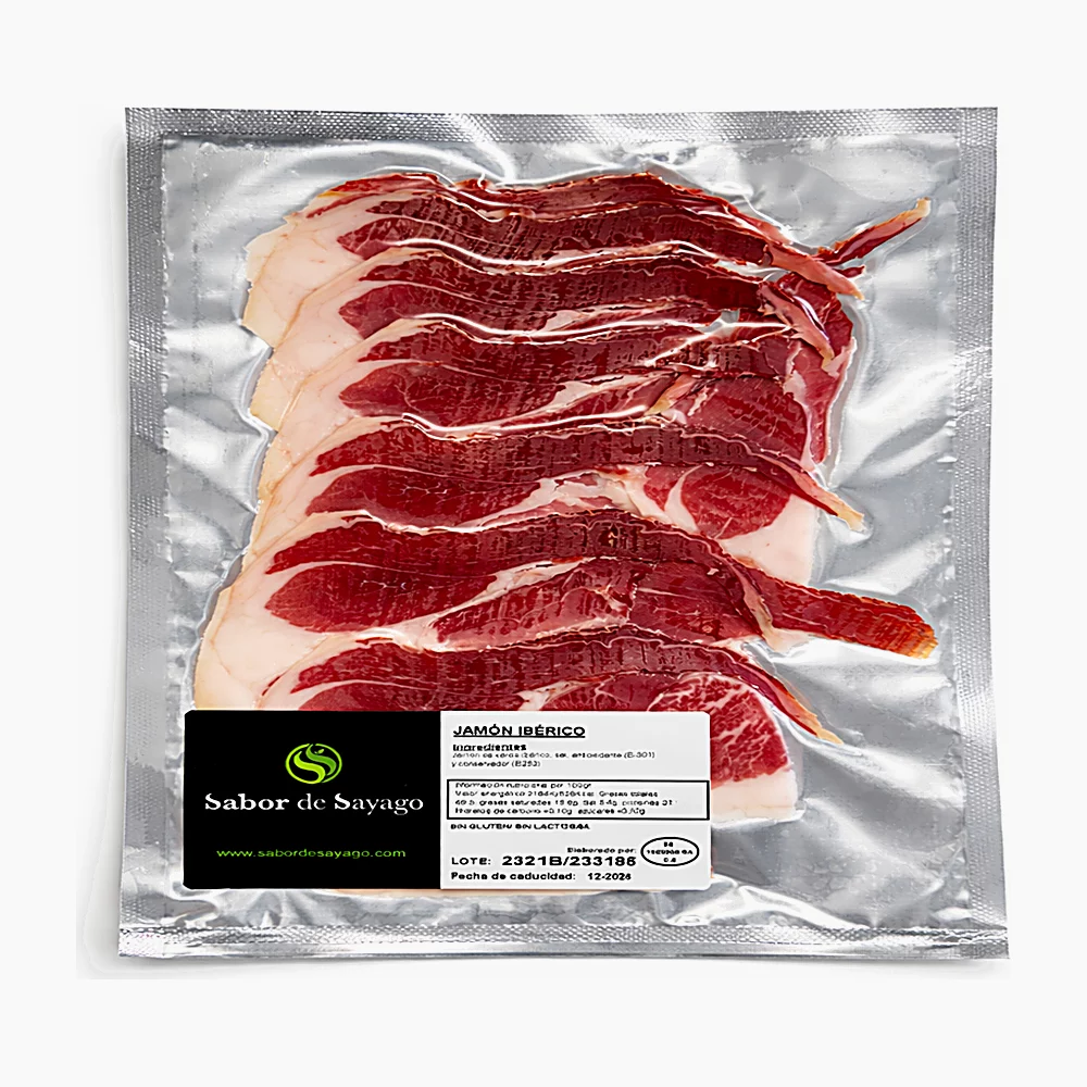 Loncheado jamón ibérico artesano de curación lenta.