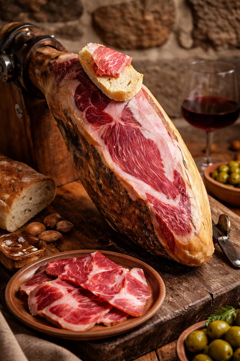 Bodegón jamón de bodega reserva curado en Zamora.
