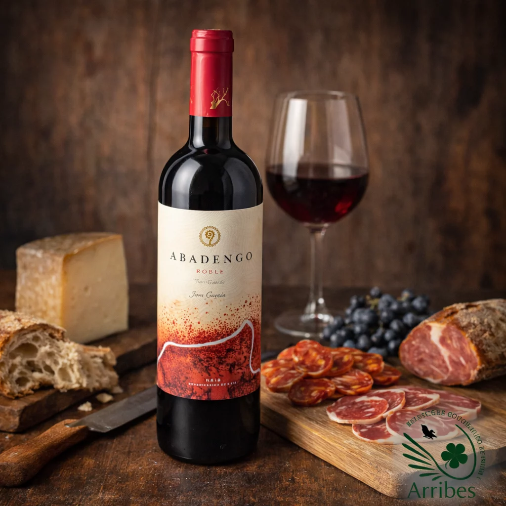 Copa de vino tinto Roble Abadengo lista para una degustación artesanal.
