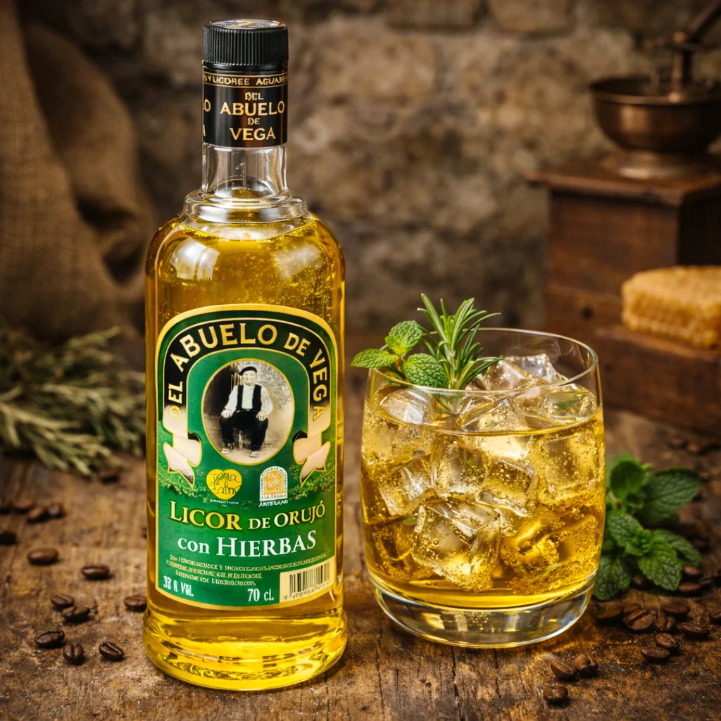 Chupito de licor de hierbas cristalino y muy frío perfecto para digestivo.