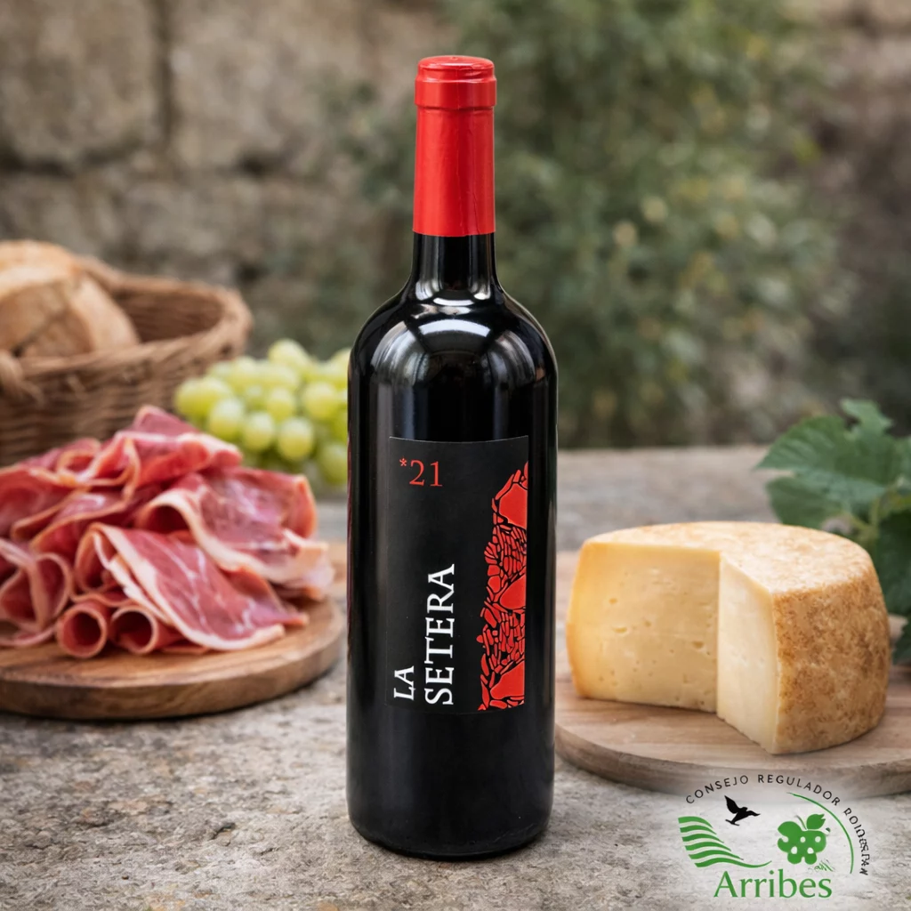 Tabla de quesos artesanos maridada con vino tinto Crianza La Setera.