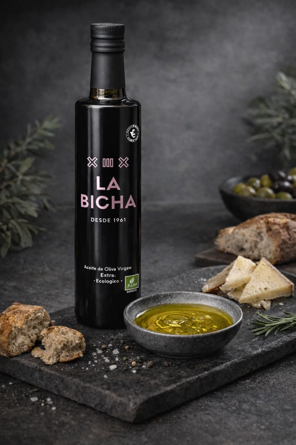 Tostada de pan tradicional con AOVE La Bicha y lascas de queso zamarano artesano